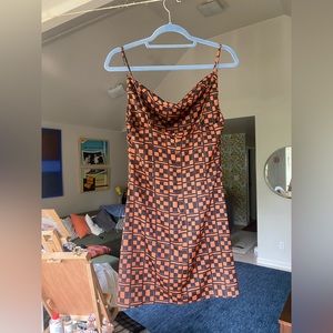 Urban Outfitters cowl neck dress orange and black pattern